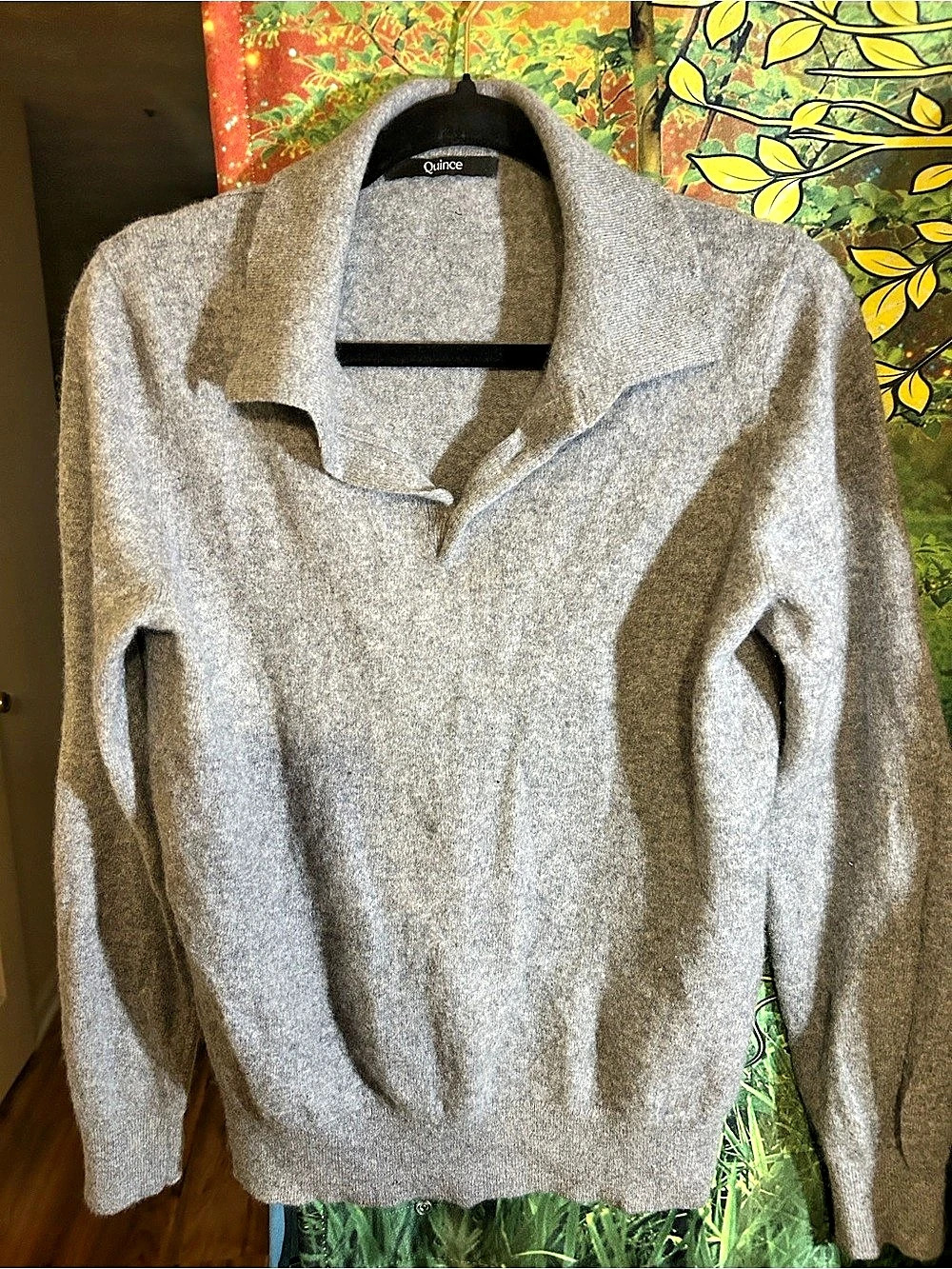 Quince Mongolian Cashmere Polo Sweater Gray Size Medium